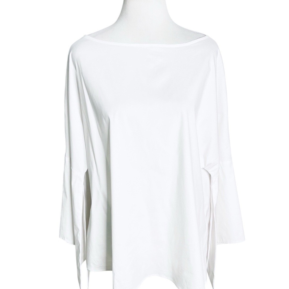 ELEVENTY White Split Bell Sleeve Dress Shirt Blouse Cotton  Size 8 NWT